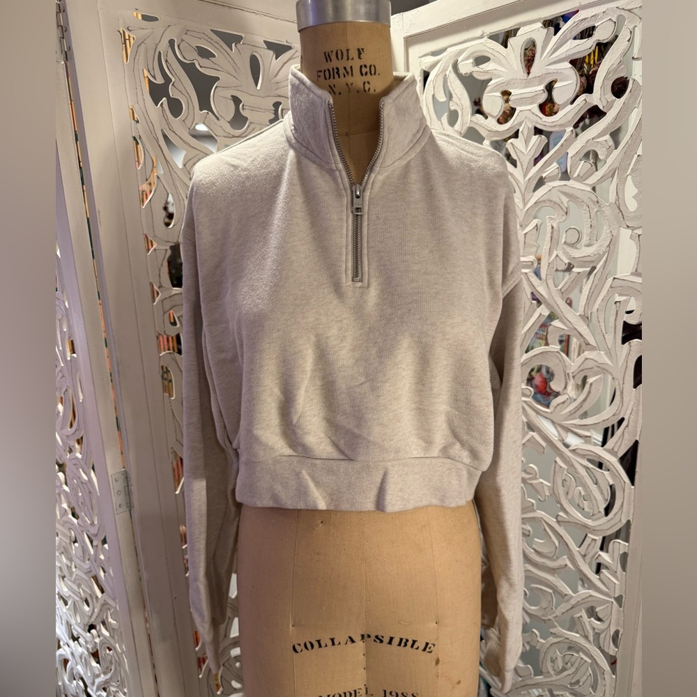 Aerie Light Gray Quarter-Zip Sweatshirt